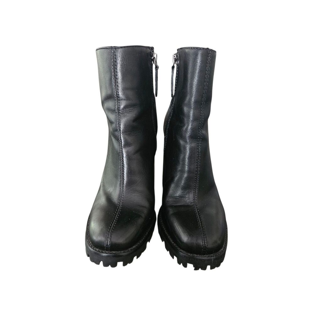 Schutz Nandy Platform Black Leather Ankle Boots Size 9 B High Chunky Heel - Picture 2 of 10